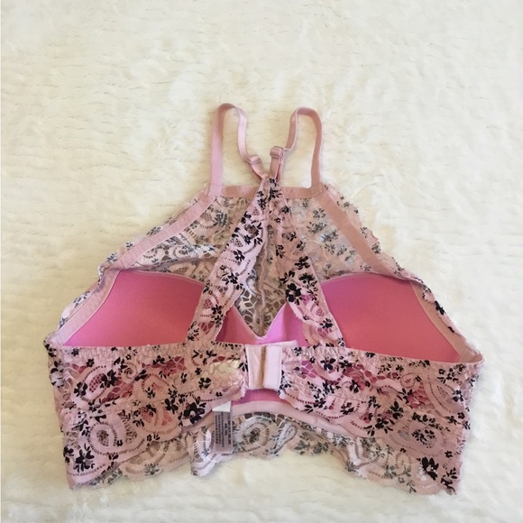 Pink Victoria’s Secret Pink/Black Lace Padded Push Up Bralette Sz.L - Picture 4 of 8